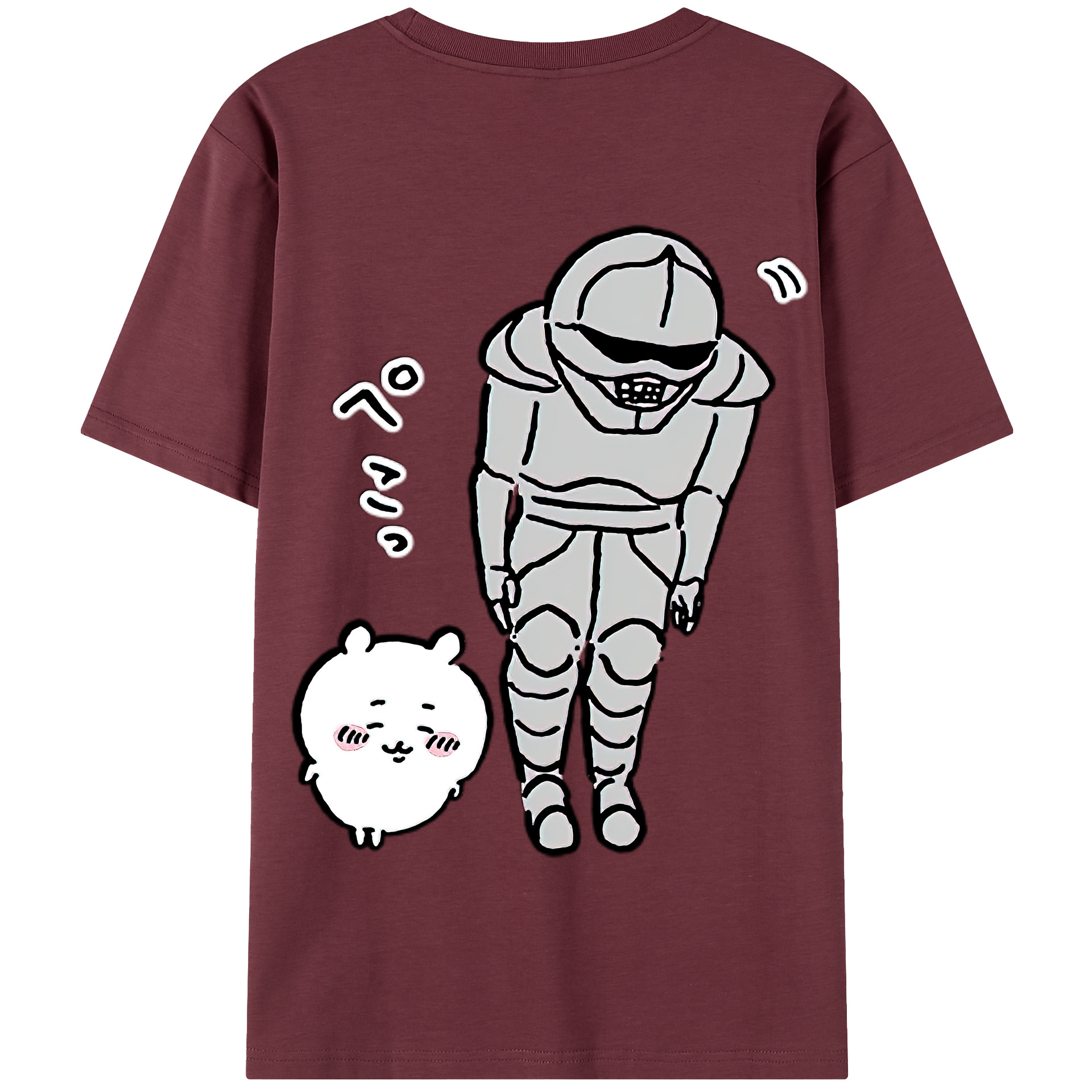 （画像用） ちいかわ 労働の鎧さん Chii-kawa Mr. Armor of Labor 綿100％半袖Tシャツ（背面プリント）